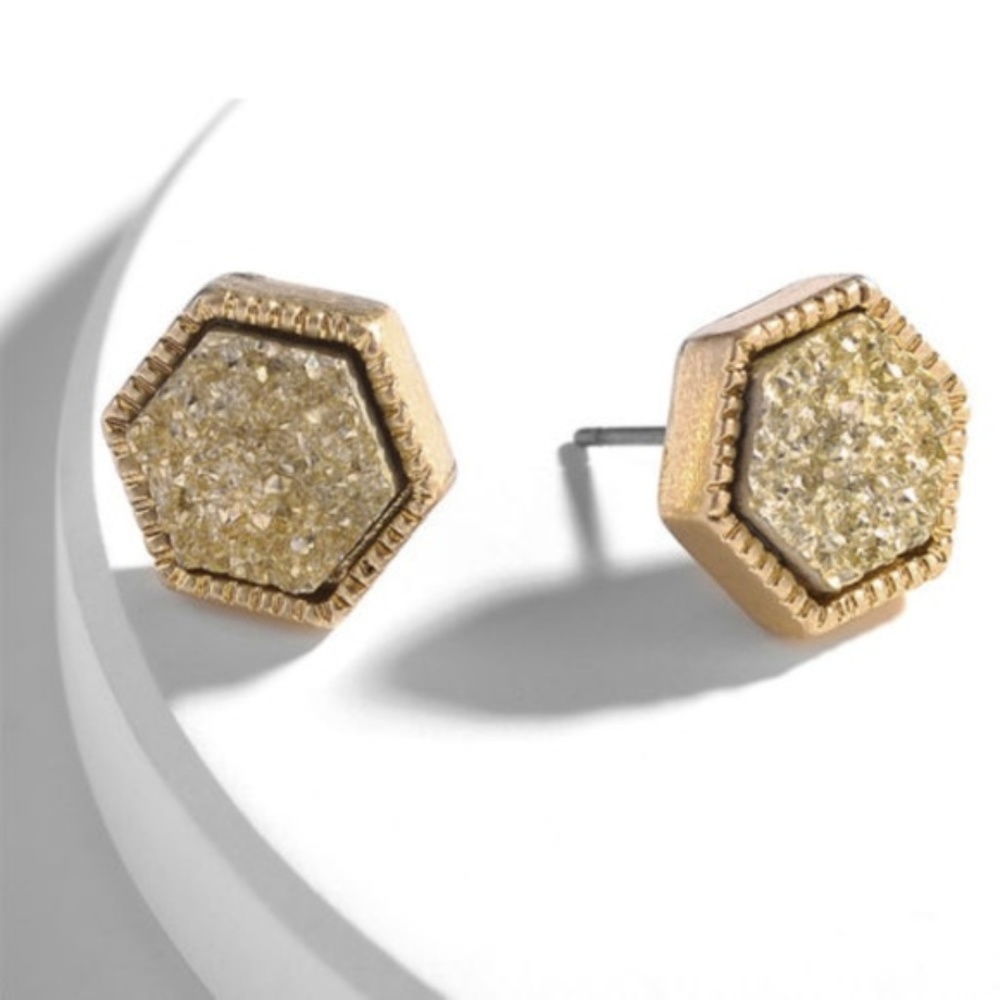 Framed Hexagon Druzy Earrings - Picture 2 of 2